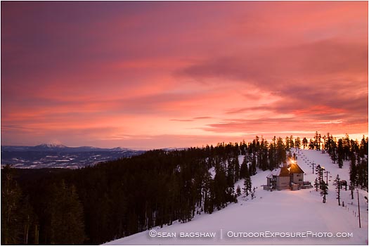 Rights Managed Stock Photo: Red Sky Over Mt. Ashland Lodge