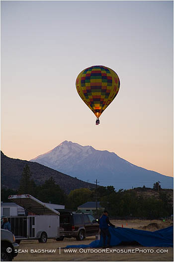 Royalty Free Stock Photo: Hot Air Balloon Over Mt. Shasta