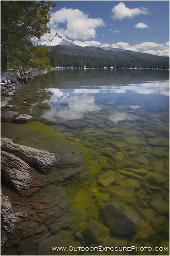 Thielsen Reflection, Diamond Lake Stock Image Oregon