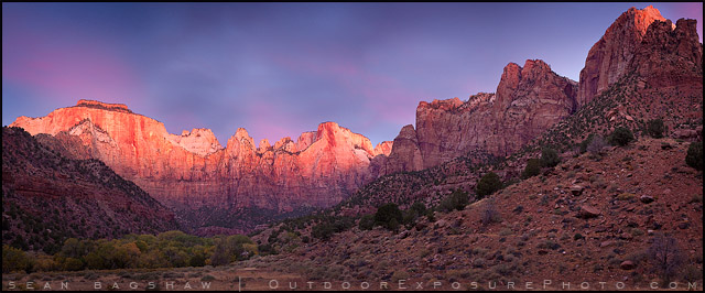 Illumination Of The Alter Of Sacrifice Panorama Stock Image, Zion, Utah