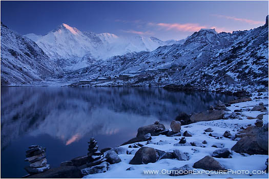 Royalty Free Stock Photo: Early Light On Cho Oyu And The Third Gokyo Lake II