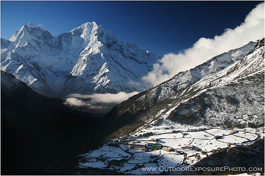 Rights Managed Stock Photo: Thamserku Overlooking The Village Of Dole