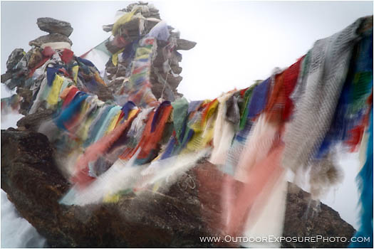 Rights Managed Stock Photo: Prayer Flags In The Fog, Gokyo Ri