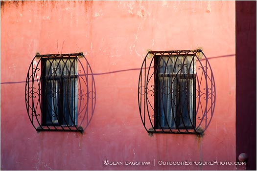 Rights Managed Stock Photo: Pink Wall And Paired Windows