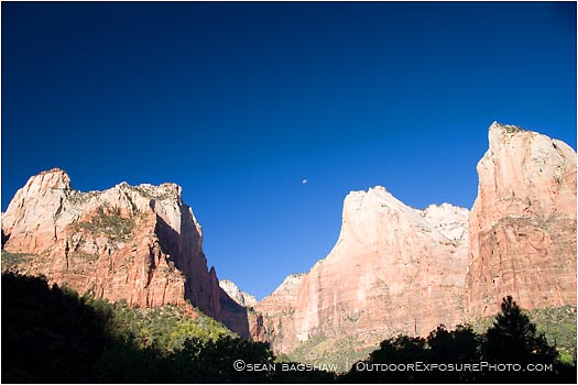 Royalty Free Stock Photo: Moon Above Zion Cliffs