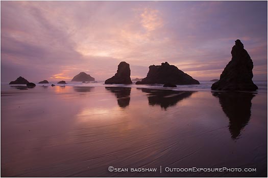 Rights Managed Stock Photo: Sea Stacks at Sunset