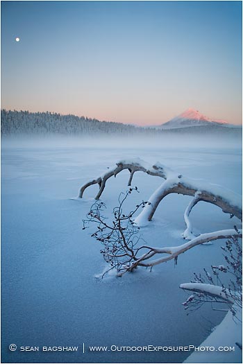 Royalty Free Stock Photo: Snag, Lake, Mountain and Moon
