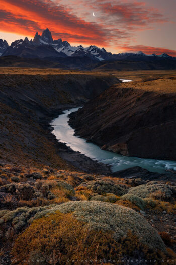 Crescent Moon Sunset Print, Patagonia, Chile Crescent Moon Sunset Print, Patagonia, Chile